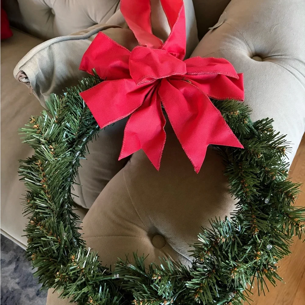 Festive Green Wreath with Red Bow